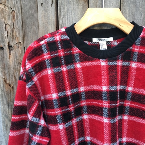 NWT Forever 21 Tartan Plaid Sweater Red S - Picture 2 of 13